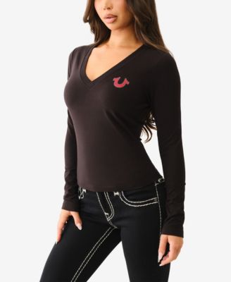 Women's Crystal Buddha V Neck Top