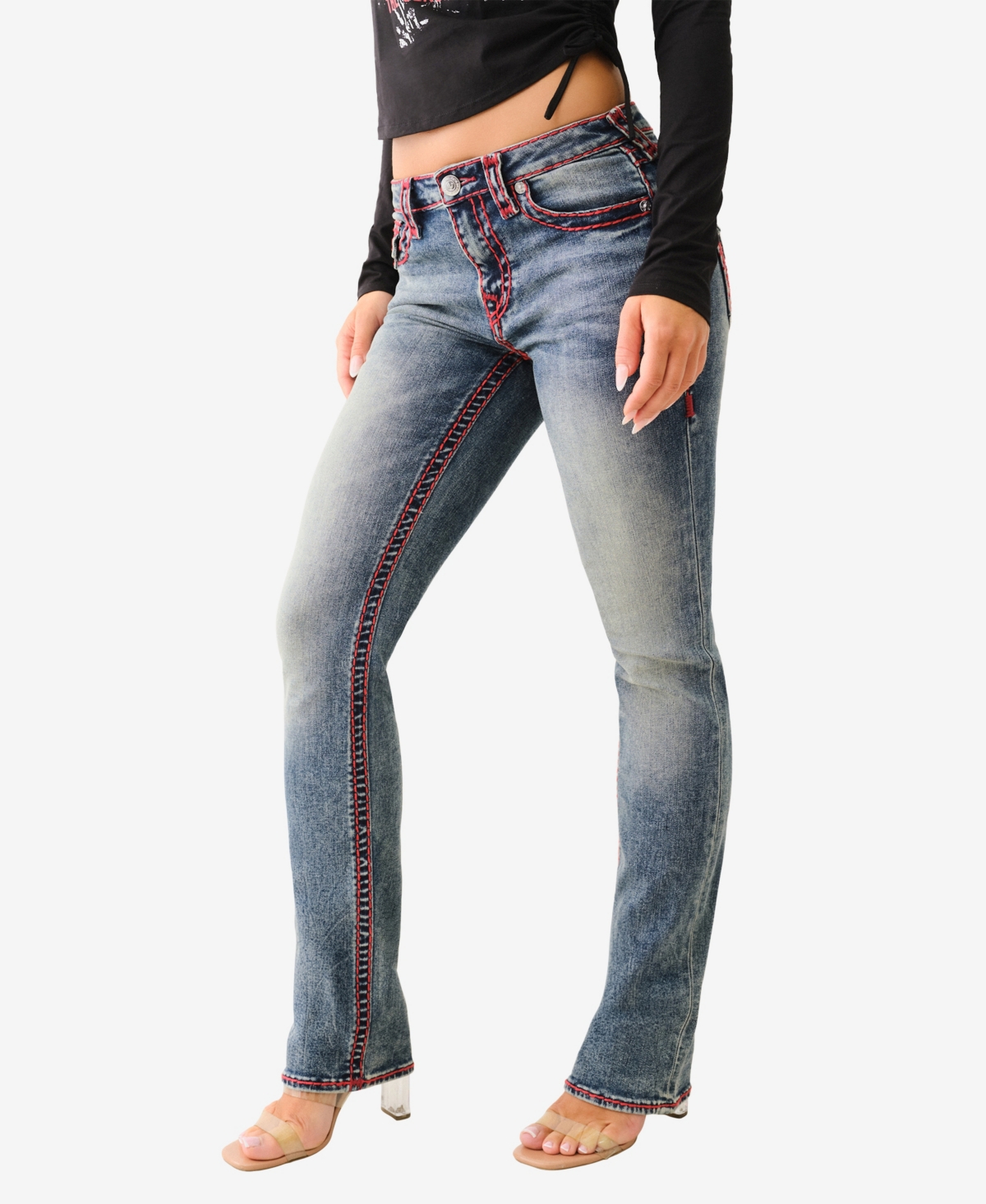 TRUE RELIGION WOMEN'S BILLIE SUPER T STRAIGHT FLAP JEANS 