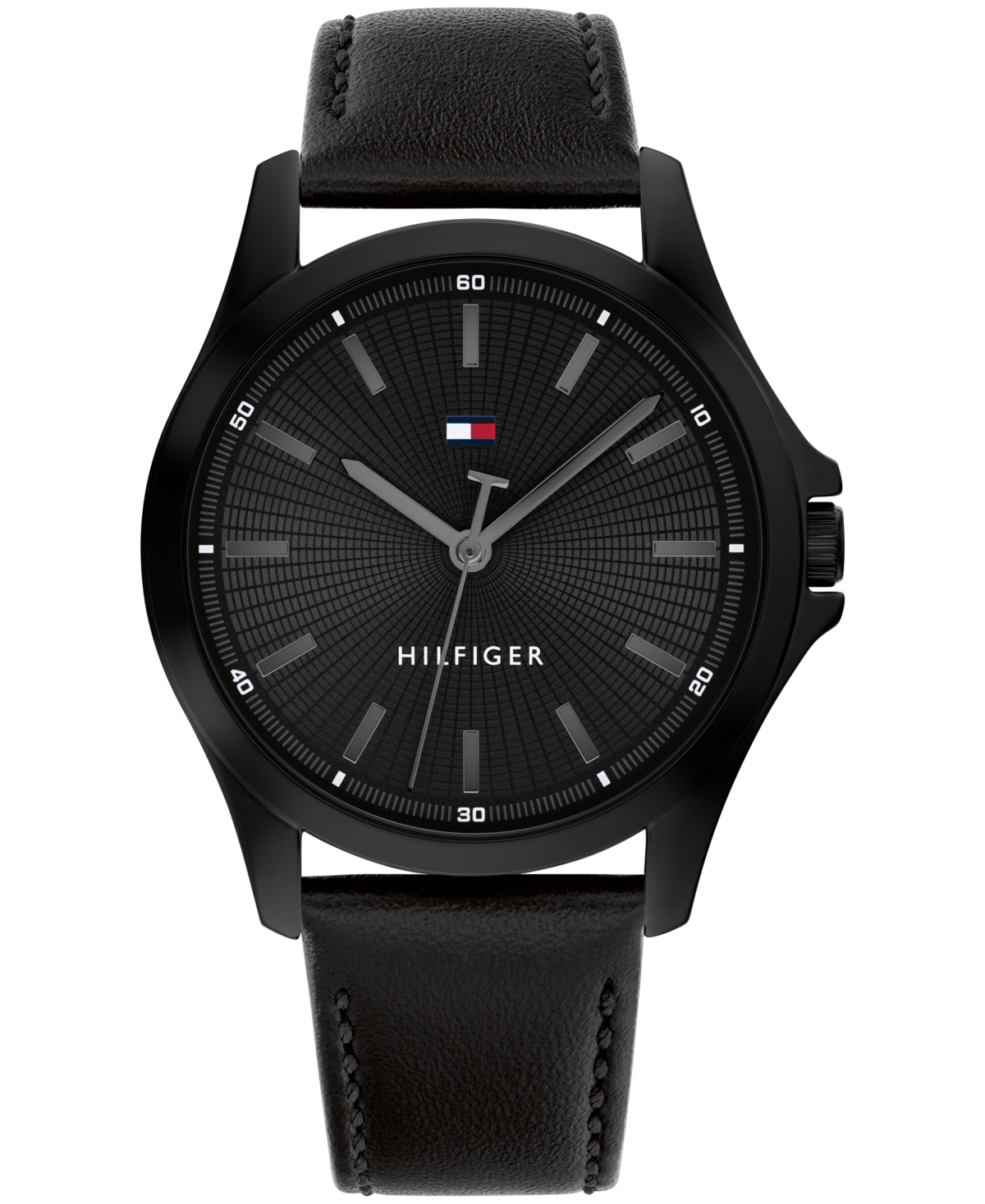 Tommy Hilfiger Men's Quartz Black Leather Strap Watch, 43mm In Black