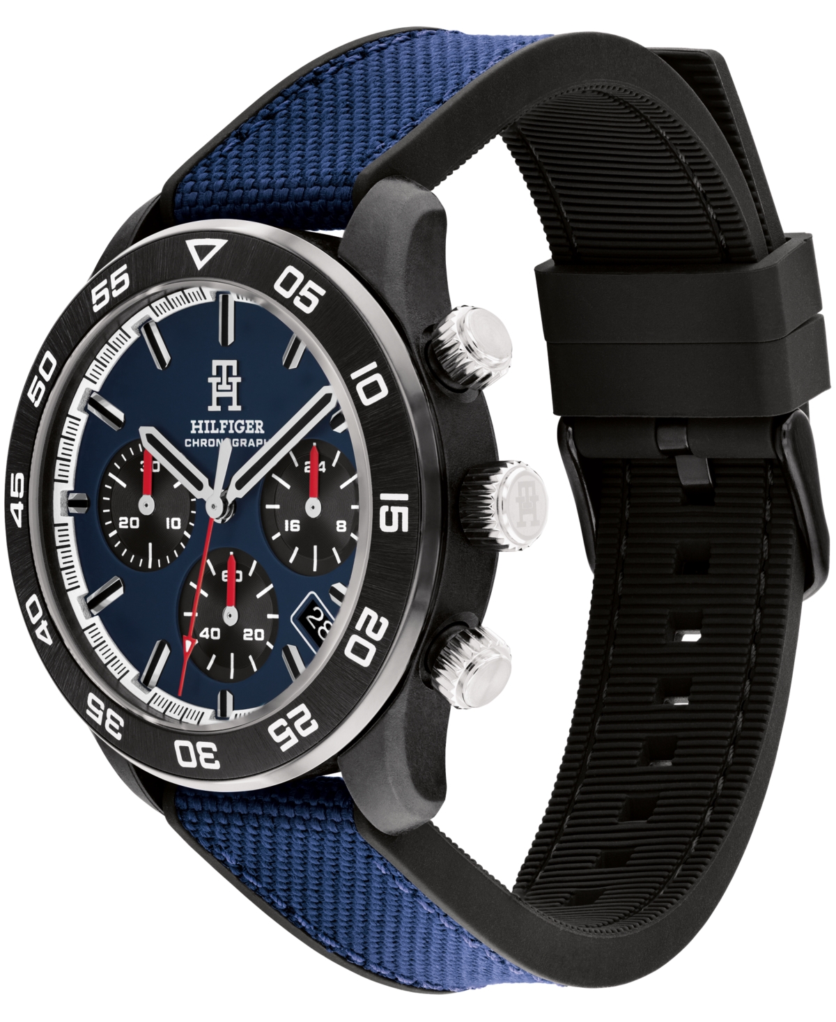 Tommy Hilfiger Men's Chronograph Blue Cordura & Black Silicone Strap Watch, 42mm In Navy