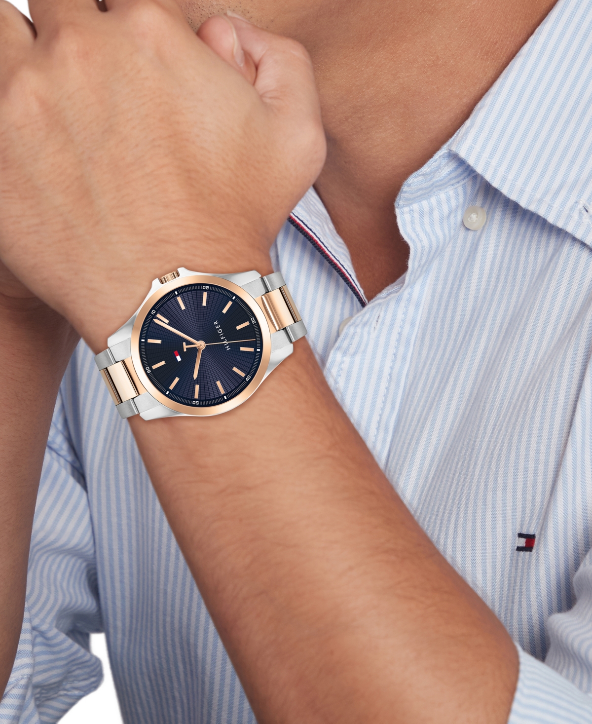 Tommy Hilfiger Men's Quartz Two-tone Stainless-steel Bracelet Watch, 43mm In Navy