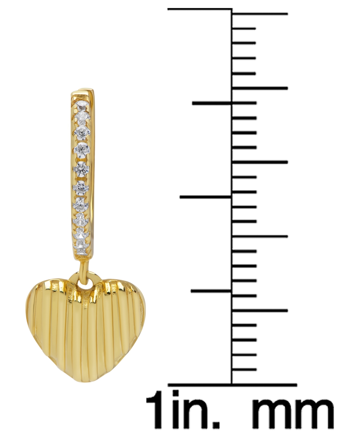 Macy's Lab Grown White Sapphire Dangle Heart Huggie Hoop Earrings (1/5 Ct. T.w.) In 14k Gold-plated Sterlin In Gold