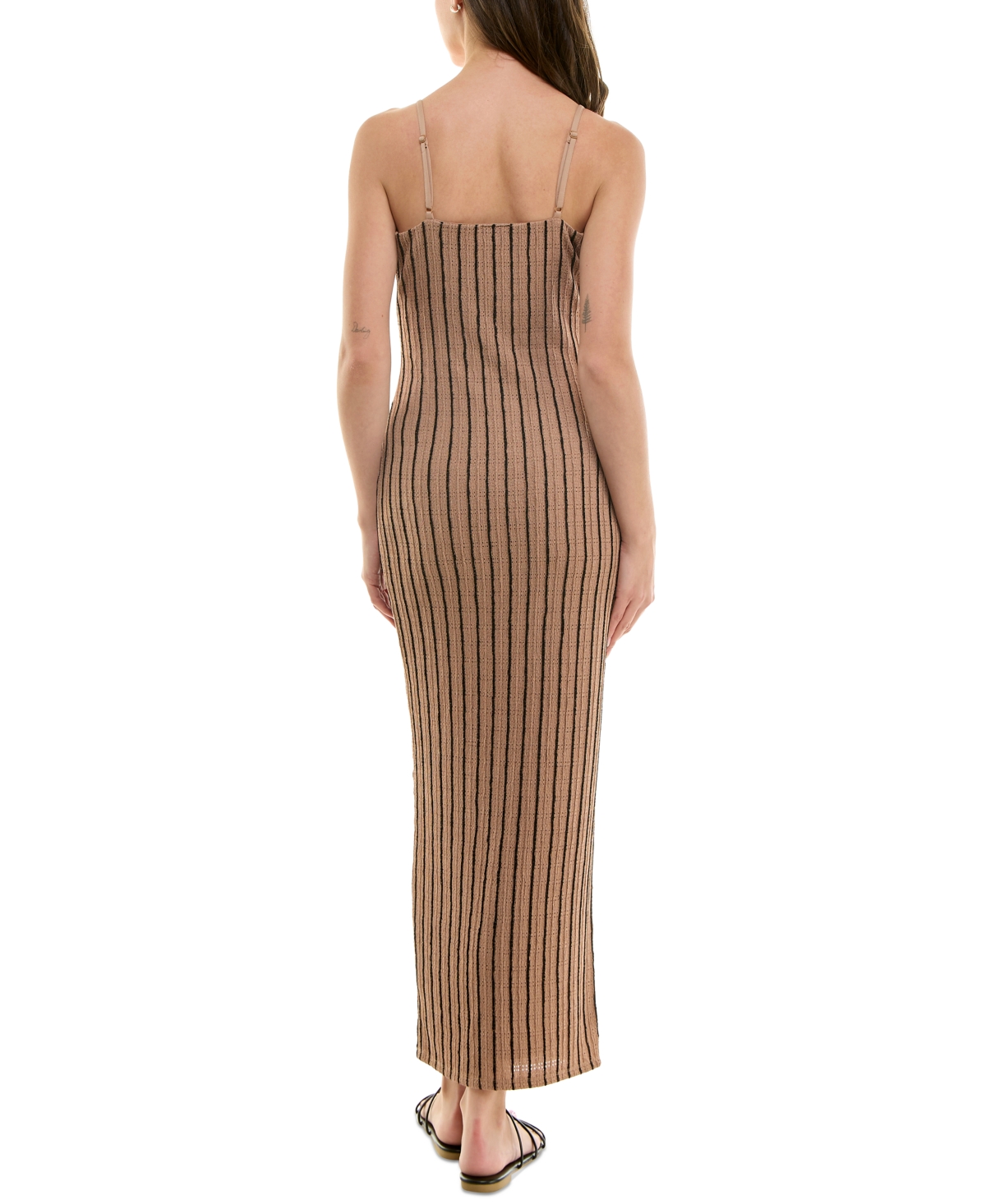Planet Gold Juniors' Textured Striped Knit Maxi Dress In Beige,khaki