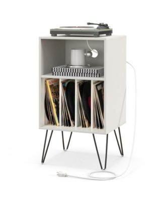 Record Player Stand with Charging Station for Living Room Bedroom