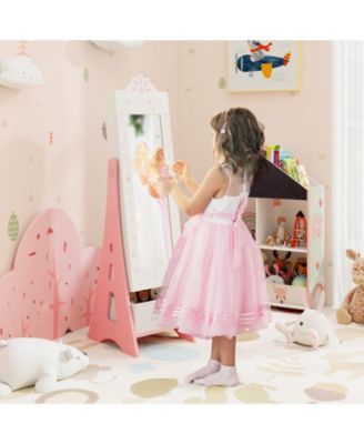 Kids Jewelry Cabinet with Full-Length Mirror and Foldable Drawer
