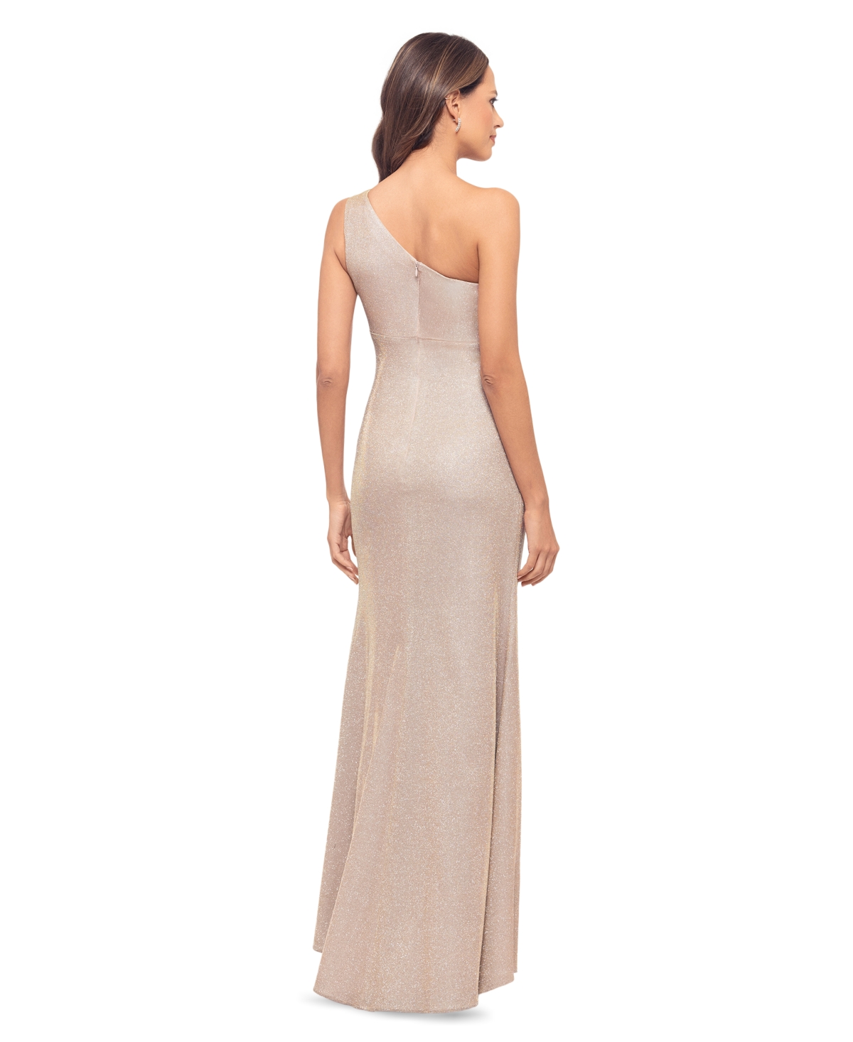 Shop Betsy & Adam Petite Rosette One-shoulder Gown In White,pink,gold