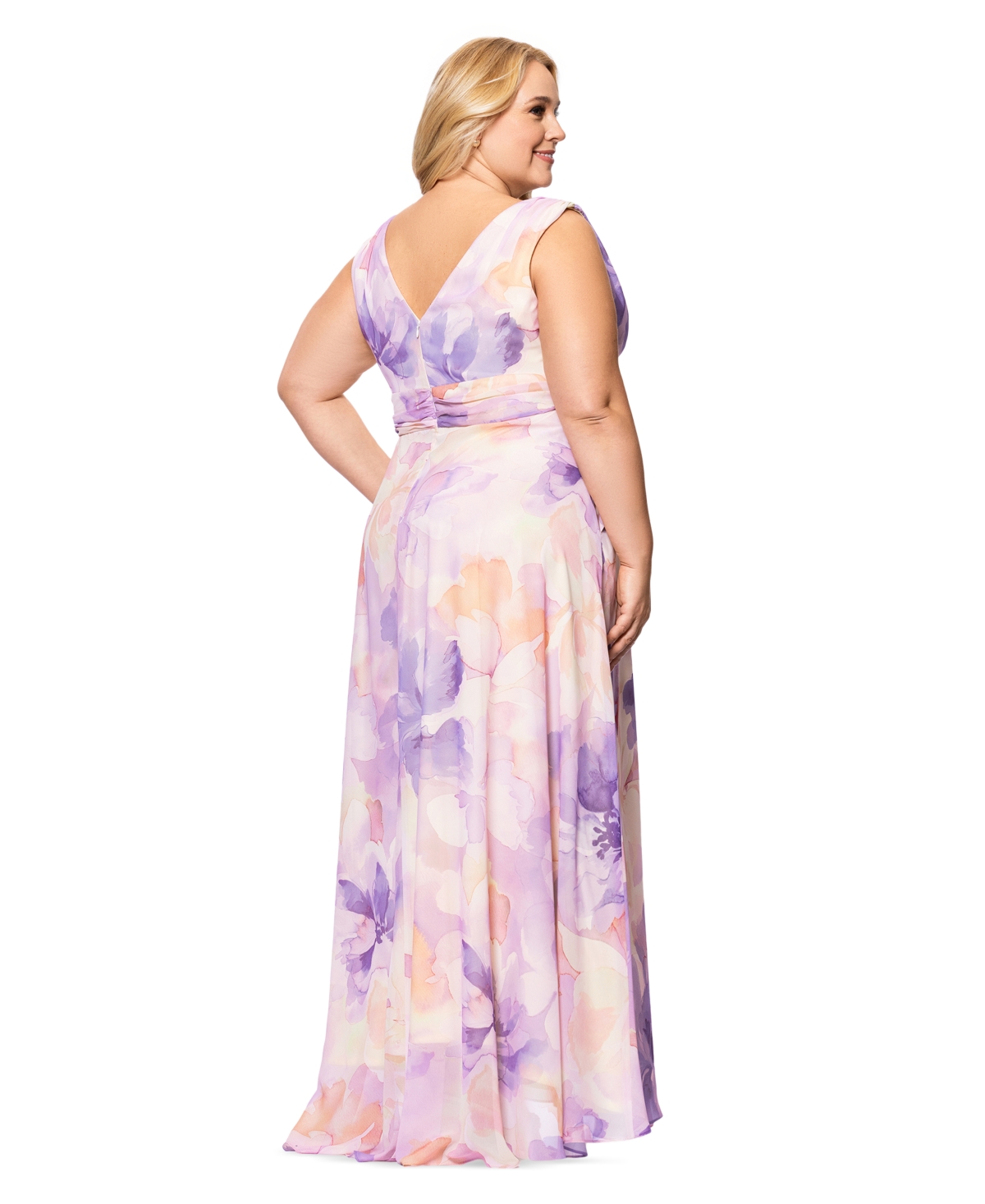 BETSY & ADAM PLUS SIZE SLEEVELESS V-NECK FLORAL DRESS 