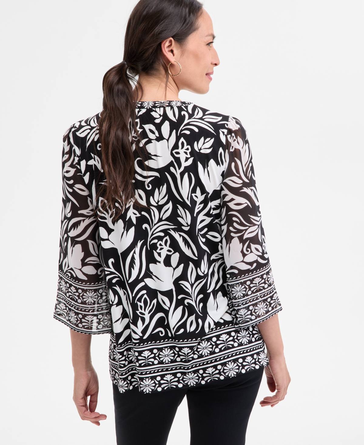 Shop Jm Collection Women's Embellished Split-neck Tunic, Exclusively At Macy's In Deep Black
