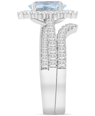 Aquamarine (1-1/2 ct. t.w.) & Diamond (7/8 ct. t.w.) Oval Halo Bridal Set in 14k White Gold