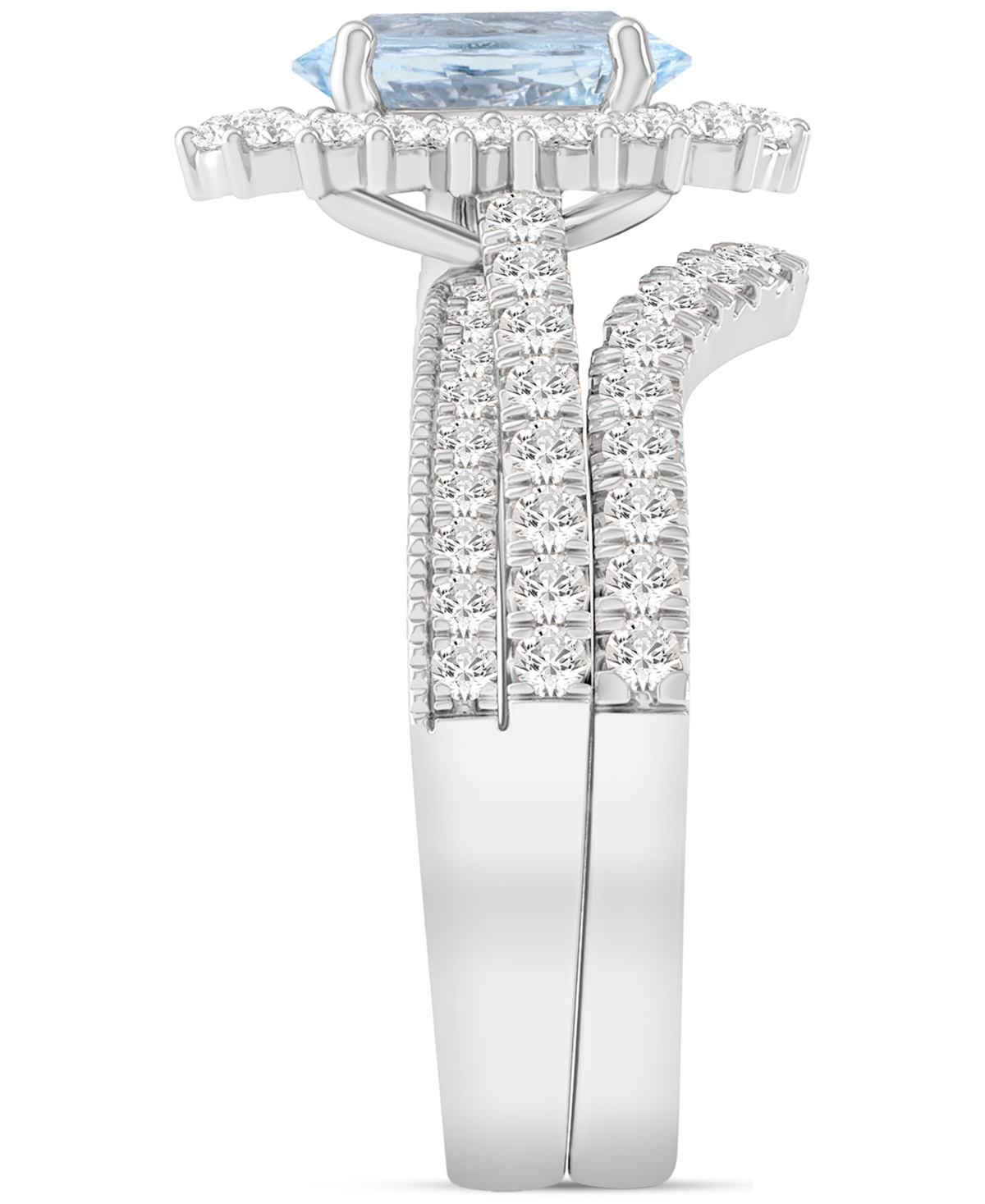 Macy's Aquamarine (1-1/2 Ct. T.w.) & Diamond (7/8 Ct. T.w.) Oval Halo Bridal Set In 14k White Gold In Aquamarine