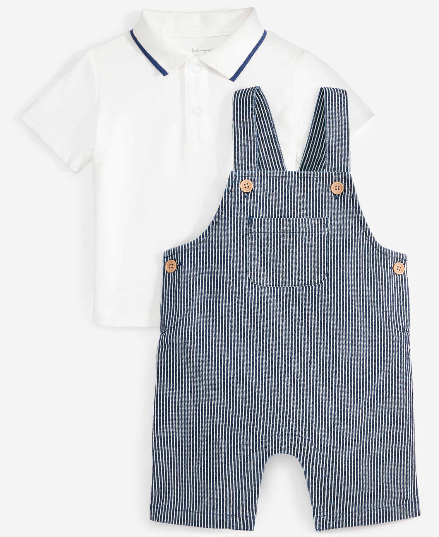 Baby Boys' Polo Shirt & Striped Shortall, 2-Piece Set