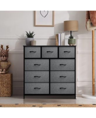 9 Drawers Dresser - Furniture Storage for Bedroom, Closet, Office Organization - Steel Frame, Wood Top, Fabric Bins