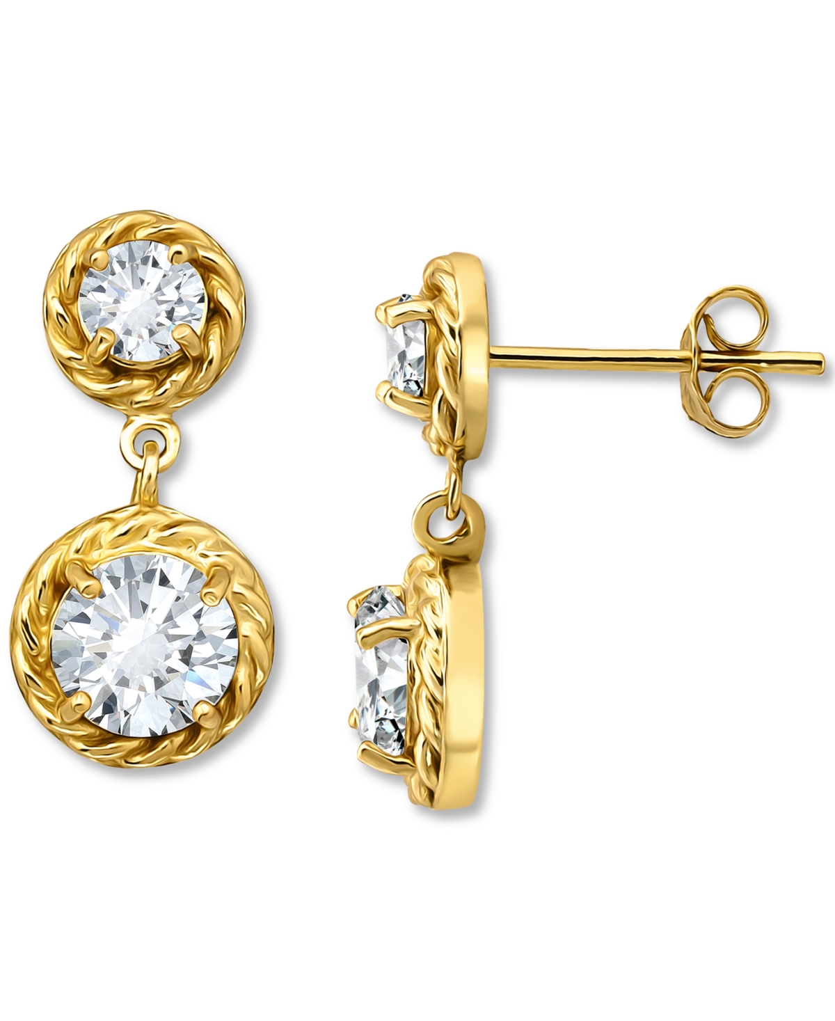 Giani Bernini Cubic Zirconia Rope Frame Double Drop Earrings In 18k Gold-plated Sterling Silver, Exclusively At Ma In Gold