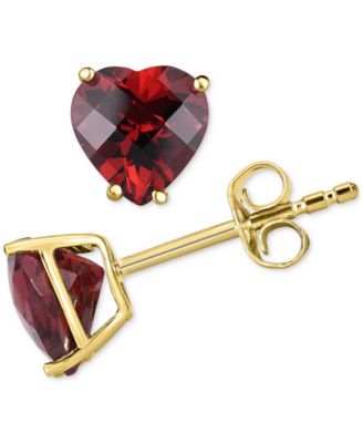 Macy's - Heart-Shaped Garnet Stud Earrings (1-1/16 ct. t.w.) in 14k Yellow Gold