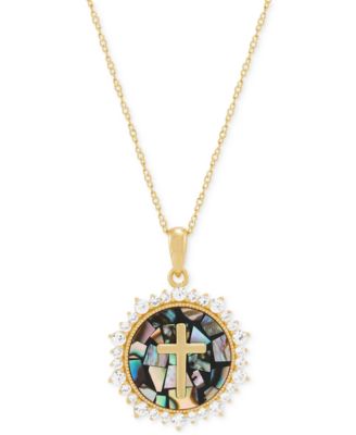 Macy's - Round Mosaic & Created White Sapphire Pendant Necklace (1/2 ct. t.w.)  in 14k Gold-Plated Sterling Silver, 18" + 2" extender