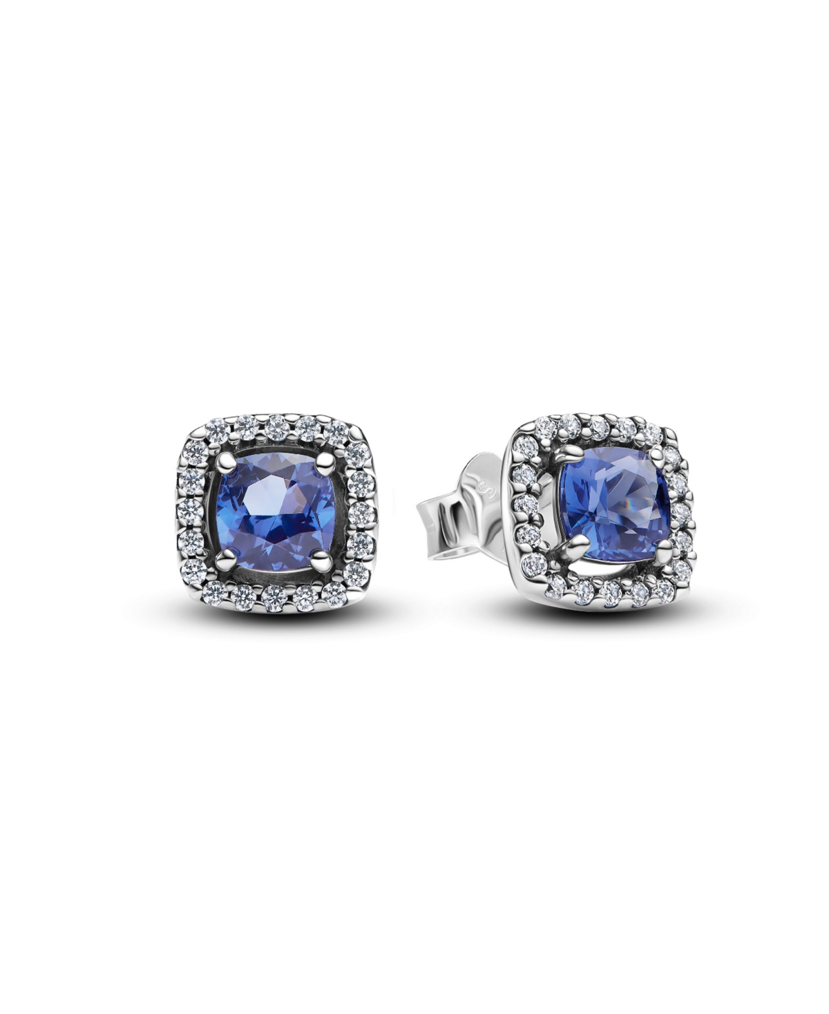 Pandora Sterling Silver Sparkling Square Blue Halo Stud Earrings In Sterling Silver