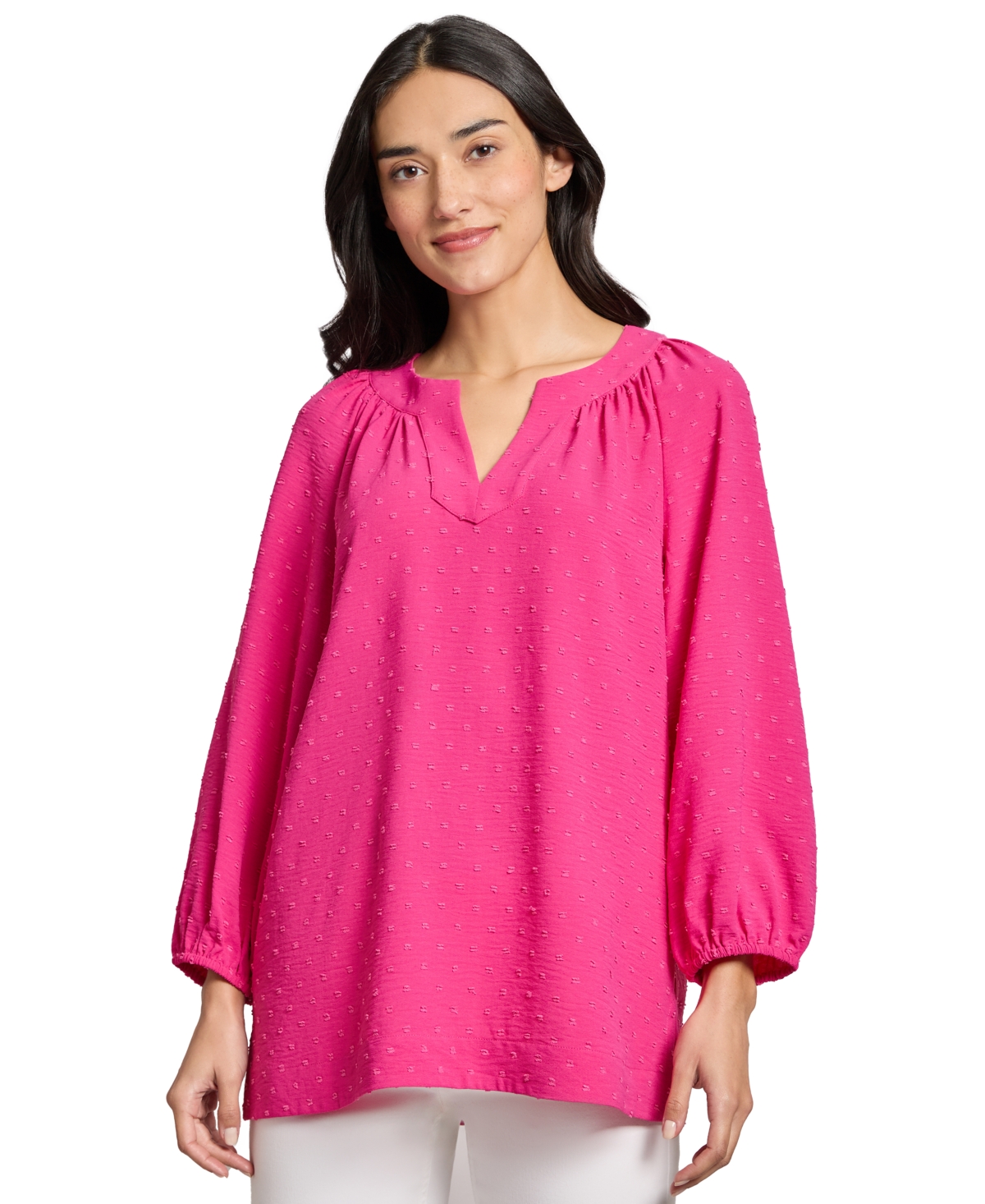 Jones New York Petite Split-neck Blouson-sleeve Top In Azalea
