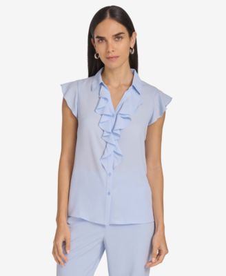 Calvin Klein - Women's Cap-Sleeve Ruffle-Front Blouse