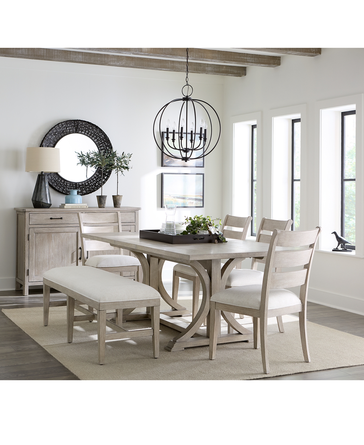Macy's Sadie 6-pc. Rectangular Dining Set (table, 4 Ladder Back Chairs & Bench), Created For  In Gray