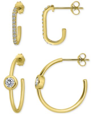 2-Pc. Set Pav&eacute; Cubic Zirconia & Round Bezel Set Cubic Zirconia Hoop Earrings in 18k Gold Over Sterling Silver, Exclusively at Macy's