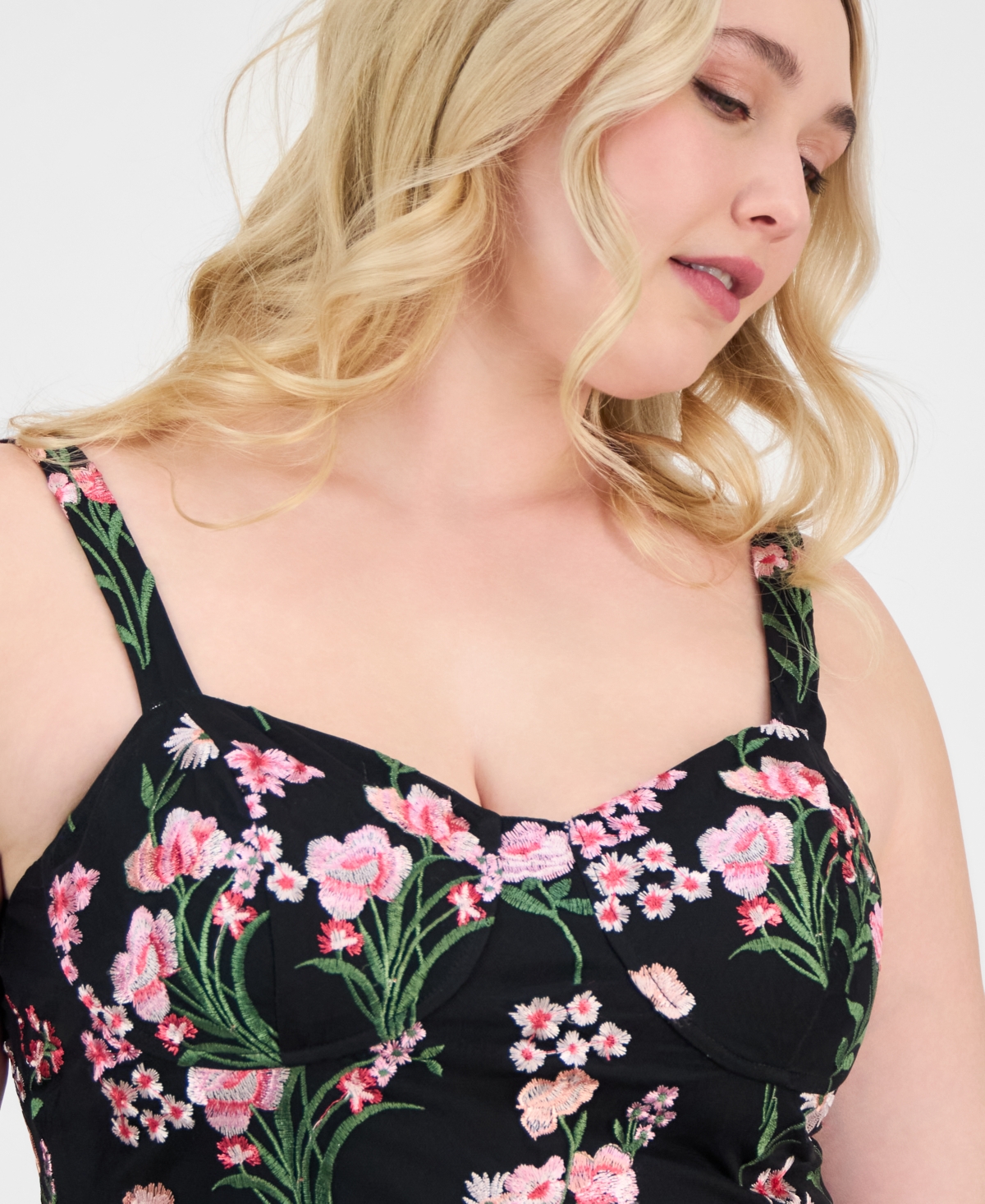 CITY STUDIOS TRENDY PLUS SIZE EMBROIDERED TULLE SLEEVELESS GOWN, CREATED FOR MACY'S 