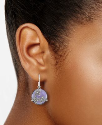 Marcasite (1/5 ct. t.w.) & Purple Glass Stone Drop Earrings in Sterling Silver