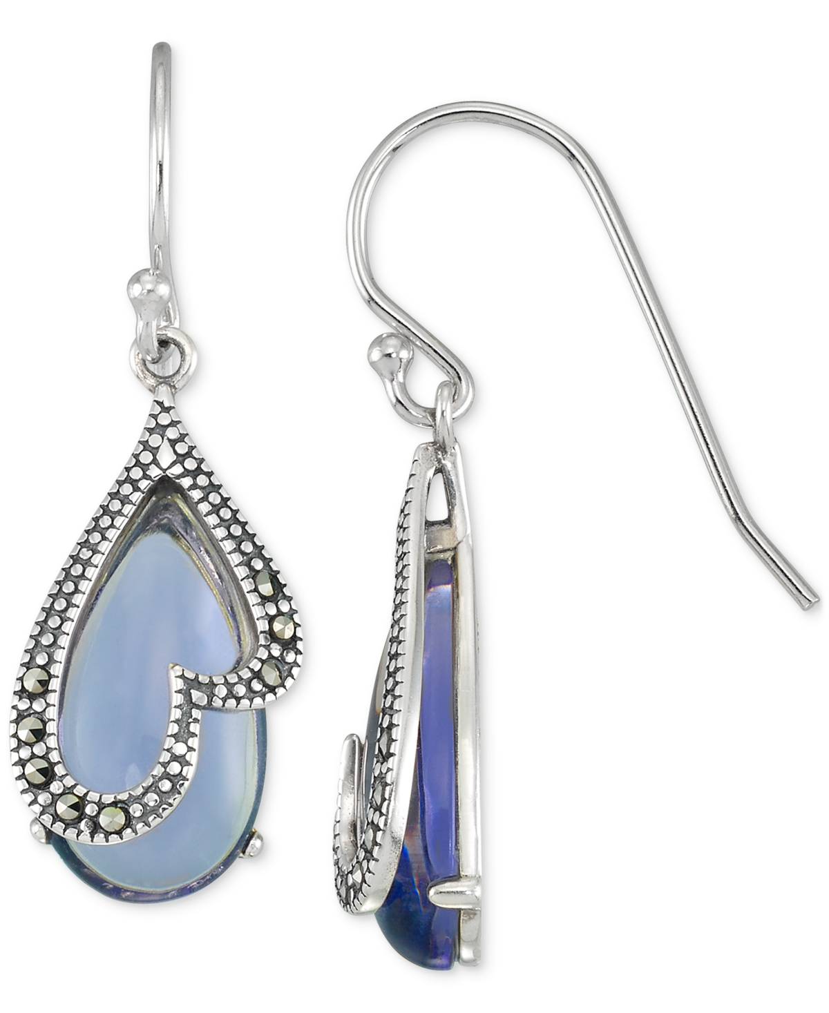Macy's Marcasite & Purple Glass Stone Drop Earrings In Sterling Silver In Purple Glass