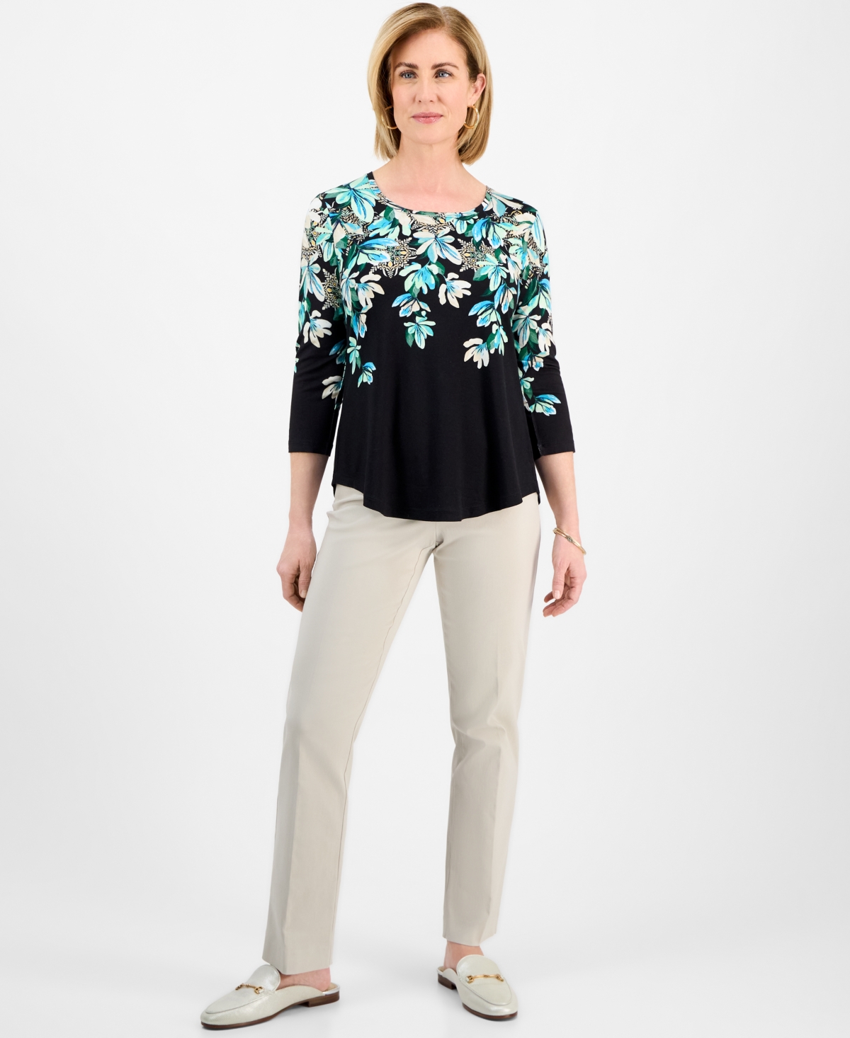 JM COLLECTION PETITE 3/4-SLEEVE TOP, EXCLUSIVELY AT MACY'S 