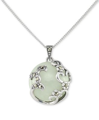 Macy's - Marcasite & Jade 18" Pendant Necklace in Sterling Silver