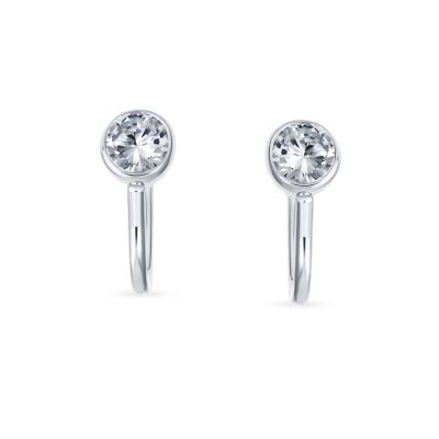 Minimalist Geometric Clip-On Earrings with CZ Solitaire Sterling Silver 5MM
