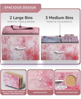 Dresser with 5 Drawers - Storage Chest Organizer with Steel Frame, Wood Top, Handles, Fabric Bins