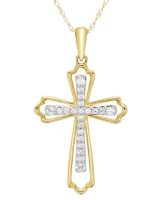 Macy's - Diamond Cross in Cross 18" Pendant Necklace (1/5 ct. t.w.) in 10k Gold