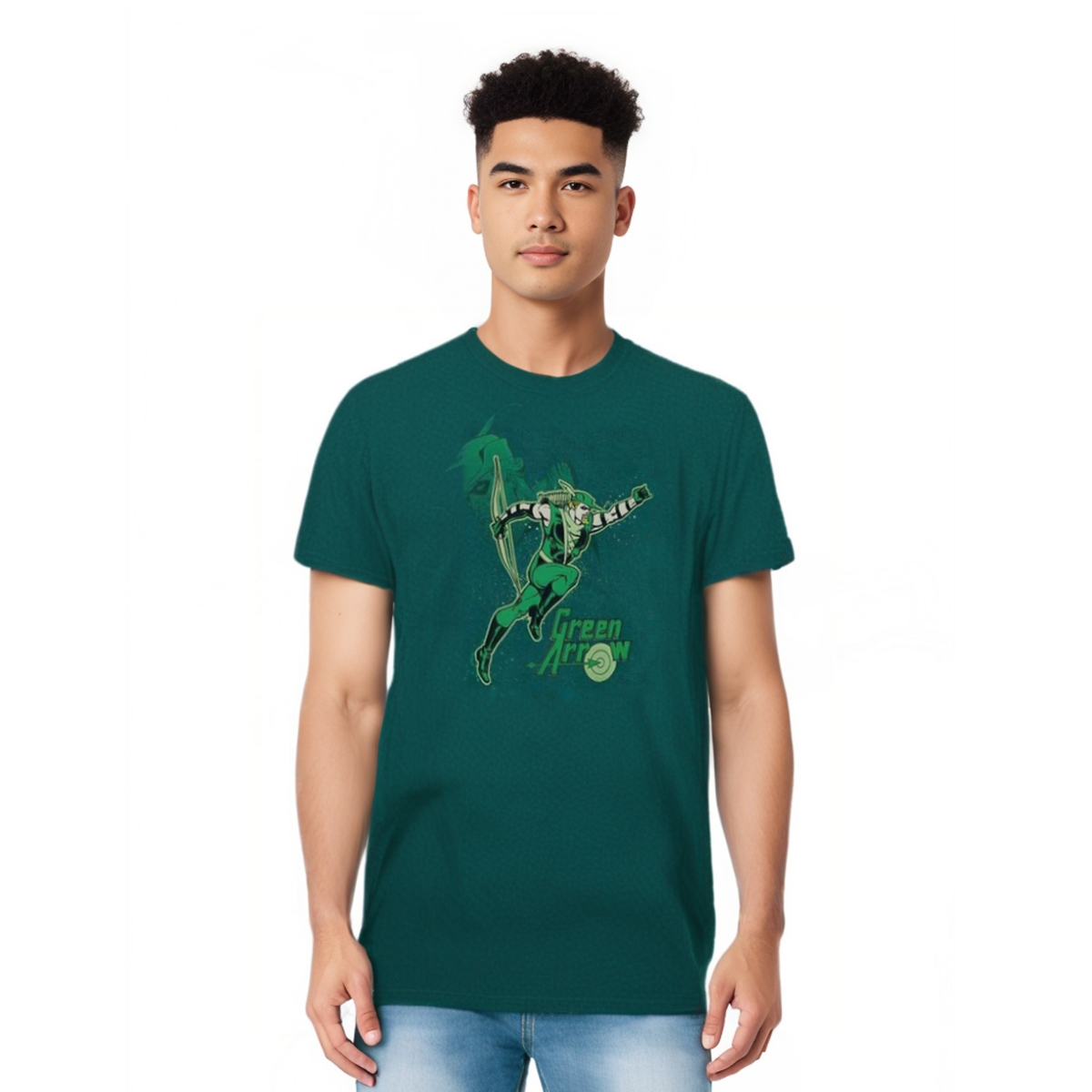 Big & Tall Dc Comics Green Arrow Green Arrow In Action Short Sleeve Adult Tee / T-Shirt - Green