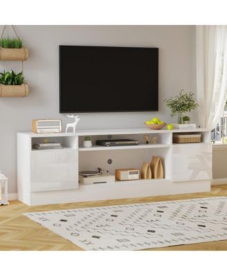 TV Stand with Storage Place for Living Room, Television Stand with Open Sleves, Modern Entertainment Center with Led Light, Media Furniture with Storage Cabinet for TV up to 75"
