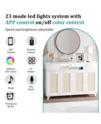 Sideboard Buffet Cabinet, 4 Rattan Doors 2 Drawers Accent Storage Cabinet