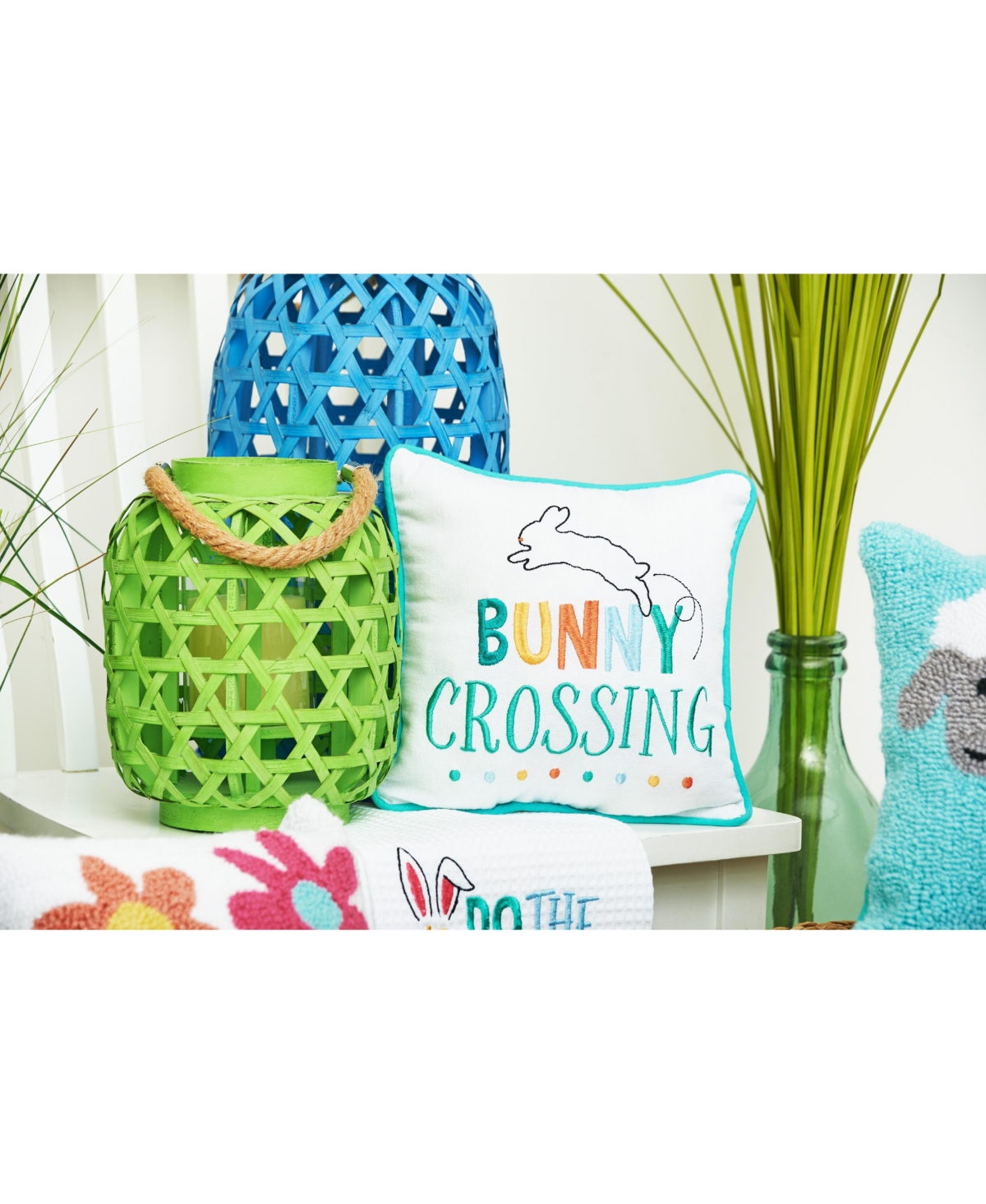 10" x 10" Easter "Bunny Crossing" Embroidered Small/Petite Spring Themed Accent Throw Pillow