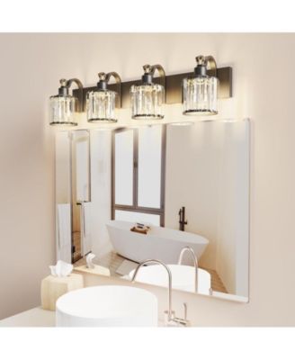 34"L x 10"W x 9"H Modern Crystal Bathroom Vanity Lights Black Bathroom Light Fixtures Crystal Vanity Shower Lights Over Mirror