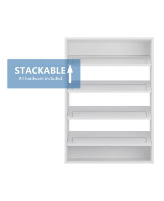 Modular Storage Angled Shelves, Wood Closet Organizer Adjustable, Stacking, Shoe Shelf Unit with 4 Shelves