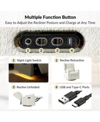 Rosalina Modern Recliner with Built-In Nightlight and Wooden Base