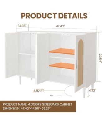 Rattan Sideboard Buffet Cabinet, 4 Doors Accent Storage Cabinet