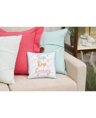 Easter "Hip Hop Hooray" Embroidered Small/Petite Spring Themed Accent Pillow, 10" x 10"