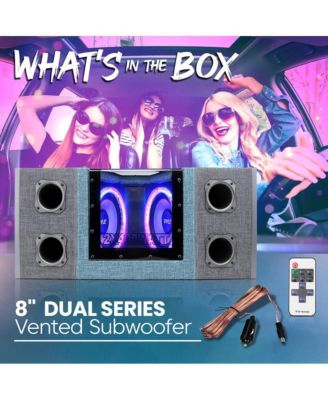 Dual Subwoofer Box System, 8'' Vented Enclosure, 800W Max, LED Lights