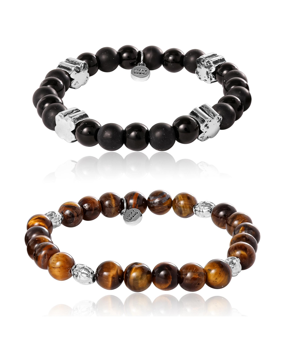 Stretch Stone Bracelet Set &#x2013; Black Onyx & Tiger s Eye - Black, brown