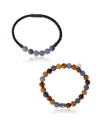 Sodalite, Picture Jasper, Tiger's Eye Stretch Bead & Magnetic Cord Bracelet Set - 2 Piece