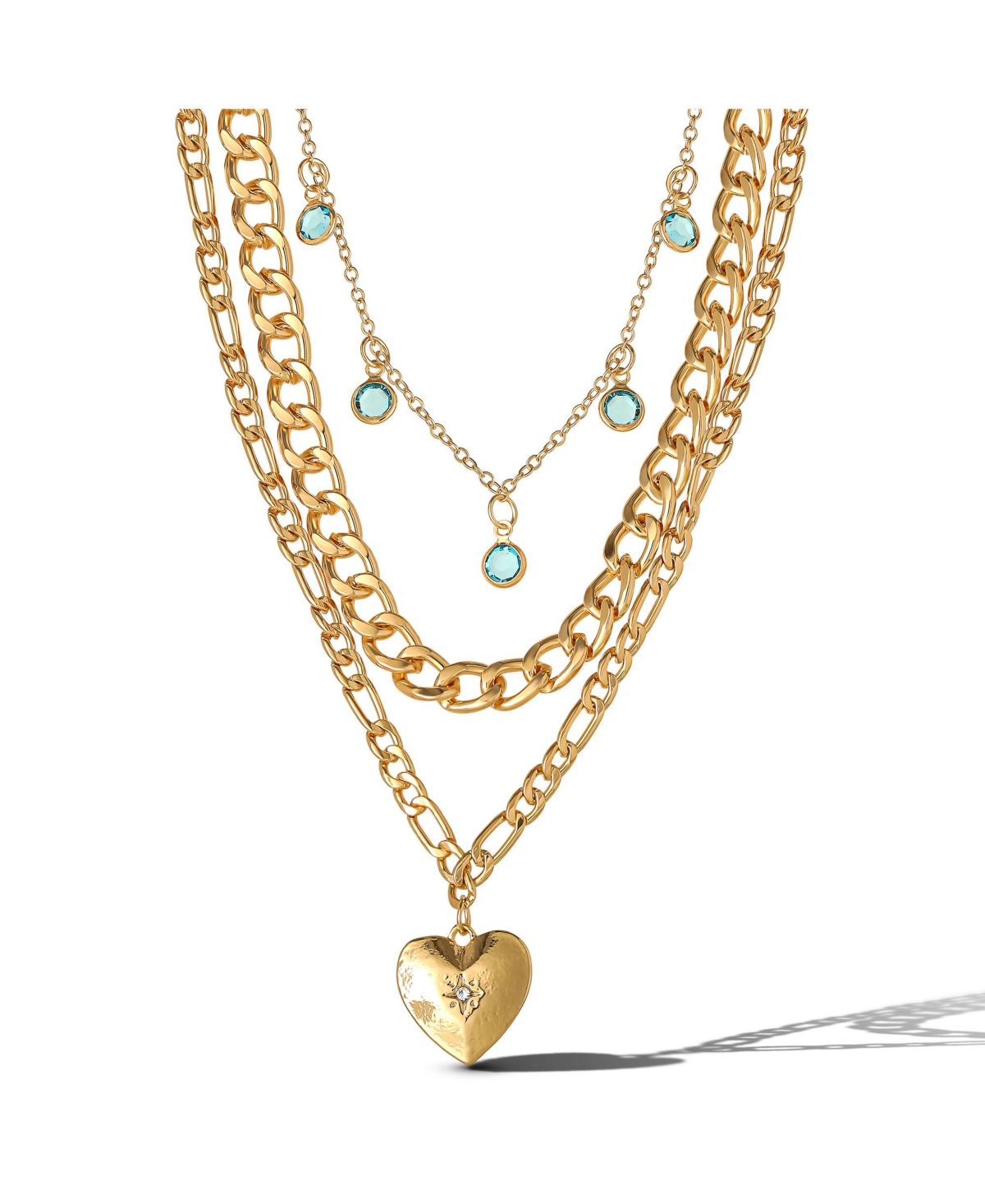 Gold-Tone Layered Necklace with Heart and Turquoise Accents - Gold tone