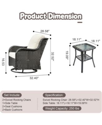Outdoor Swivel Rocker Chairs Set, 3 Piece Patio Bistro Set with 360 Degrees Rocking Chair and Side Table