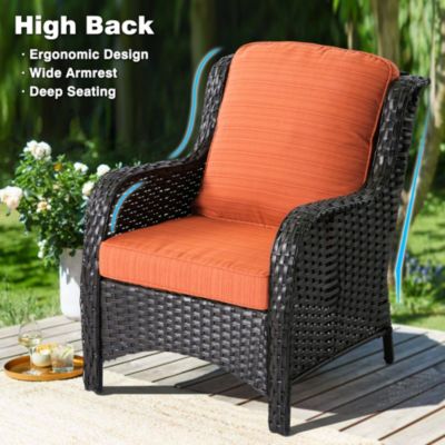 Outdoor Furniture Patio Furniture Conversation Set 5 Pieces All Weather Wicker High Back Couch with Ottomans