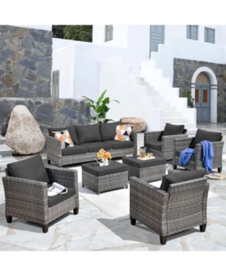 Patio Furniture Set 7 Piece High Back Sofa Outdoor Conversation Sets All Weather Wicker Rattan Sectional Sofa Set Couch and Chairs Garden Backyard Porch