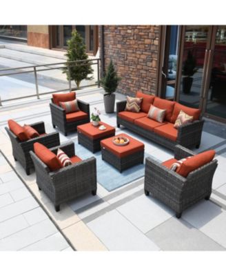 Patio Furniture Set 7 Piece High Back Sofa Outdoor Conversation Sets All Weather Wicker Rattan Sectional Sofa Set Couch and Chairs Garden Backyard Porch