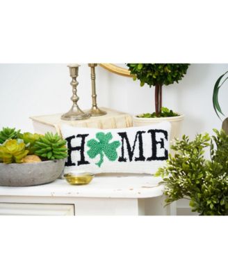 St. Patrick's Day 3 Leaf Clover Shamrock "Home" Small/Petite Accent Pillow, 6" x 12"